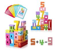 Zyluniy Bloques de números de Madera, 20 Piezas Bloques de Madera para Construir números con 15 Tarjetas didácticas para niños, Regalos para niñas, niños y bebés