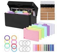 Zyluniy Caja para Tarjetas Flash Negra, Flashcards, Caja de Tarjetas de Estudio con 150 Fichas Coloridas, 15 Fichas 6 Anillas 6 Pegatinas 8 Círculos para Estudiar Aprender Notas Oficina Hogar