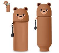 Zyluniy Estuche 2 En 1 Silicona, Estuche Escolar Vertical Cierre, Silicona Capacidad Retráctil Adecuado para Niños, Estudiantes, Adultos, Escuela, Oficina (Marrón)
