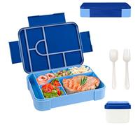 Zyluniy Fiambrera Lunch Box 1300ML, Bento Box Fiambrera Infantil con Compartimentos y Cubiertos, Loncheras Hermetico Fiambreras para Adultos Niños Escuela Guardería,Loncheras para Picnic, Trabajo,Azul