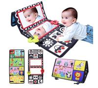 Zyluniy Juguete con espejo para bebé, juguete plegable en posición boca abajo, juguetes tummy time, tarjetas de contraste, libro de tela, libro de tela, espejo para bebés con libro crujiente, juguete