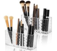 Zyluniy Maquillaje Organizador, Organizador de Maquillaje Acrílico de 3 Compartimento Almacenamiento, 2 Piezas Organizador de Brochas de para Lápiz Labial, Lápiz de Ojos