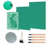 Zyluniy Placas de Linoleum 9Pcs Set de Linograbado Goma Blanda Placa de Linograbado Herramienta Goma para Sellos A4 A5 A6 Impresión Precisa Placas de Linoleum para Gráficos Impresos Artesanía DIY