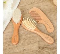 ZYMECH Cepillos de pelo personalizados para bebé, diseño de flor con nombre grabado, peine de madera para recién nacido, bautismo