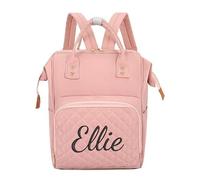 ZYMECH Personalizada Bordado Dibujos Animados Bolsa Pañales Bolsa Mamá Bolsa Bebé Impermeable Gran Capacidad Mochila Multifuncional (Pink)