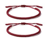 ZYMGUO 2 Pulsera Tibetana Tradicional,Tejida a Mano, Nudo Budista de la Suerte, Cordón Rojo Ajustable,Para Hombre y Mujer,Nudo Tradicional Budista Amuletos de la Suerte y Protección (Rojo oscuro)