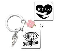 Zymguo - Llavero para mujer con colgantes de ala de ángel y trébol rosa, llavero doble cara Super Maman Je t'aime, regalo para el día de la madre, cumpleaños, Navidad, Maman, M