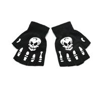 ZYMIADOU 1 guante de punto elástico de Halloween con medio dedo para invierno, cálido, brillante, calavera, esqueleto, guantes térmicos para niños