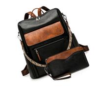 ZYMIADOU 2 mochilas de piel sintética para mujer, diseñadoras, bolso de hombro para mujer, bolsos de mano de viaje de trabajo con mochilas para mujer, Negro con marrón
