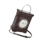 ZYMIADOU Bolso bandolera de cuero a la moda, bolso de hombro novedoso con forma de reloj, bolsas de mensajero de cuero con cadena desmontable, café, One Size