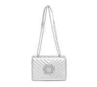 ZYMIADOU Bolso cruzado acolchado de moda para mujer con correa de cadena de diamantes de imitación de piel sintética, bolso de hombro de piel sintética, Silver, One Size