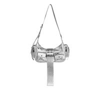 ZYMIADOU Bolso cruzado casual para motocicleta, estilo punk, remaches, con hebilla, de piel sintética, con cremallera, para mujer, bolso de mano de piel sintética, Silver, One Size