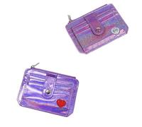 ZYMIADOU Cartera para dinero, tarjetas de crédito, identificación, negocios, mujeres, brillante, piel sintética, cuello de piel, monedero transparente para niñas, llavero para niños, Purple, Mass