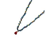 ZYMIADOU Collar con dije de corazón con cuentas de cristal azul, longitud ajustable, cadena de clavícula, estilo retro, joyería para uso diario, casual, collar de cuentas antiguas