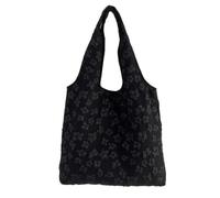 ZYMIADOU Elegante bolso de hombro con diseño de flores texturizadas, casual, elegante, bolso de mano de nailon para las axilas para uso diario esencial floral, Black, One Size