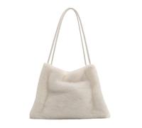 ZYMIADOU Elegante bolso tipo cubo peludo de color sólido para mujer, espacioso y práctico, bolso de hombro de felpa para viajeros, estudiantes, bolso de mano de mujer, White, One Size