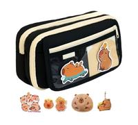 ZYMIADOU Estuche para lápices de alta capacidad, 9 capas, organizador de bolígrafos, bolsa de cosméticos de viaje para escuela, oficina, lona, accesorios escolares, Estuche negro para lápices