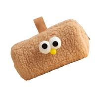 ZYMIADOU Estuche para lápices de peluche de dibujos animados, organizador portátil para bolígrafos, bolsa de maquillaje para oficina, escuela, viajes, soporte para lápices de gran capacidad, marrón