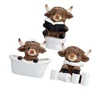 ZYMIADOU Juego de 3 esculturas decorativas de vaca de alta tierra, gnomos de becerro escocés, figuras de baño, decoraciones para el hogar, escultura decorativa de vaca