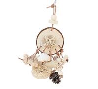 ZYMIADOU Juguete de masticación seguro para loros, bola de rafia de madera natural, promueve la salud dental y el comportamiento lúdico, fácil de instalar, juguete colgante para pájaros