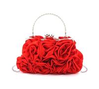 ZYMIADOU Lujosa bolsa de noche de satén con detalle floral de rosas para cócteles, fiestas, elegante correa de cadena, bolso de mano, bolso de mano, bolso de mano para boda, fiesta, Red, One Size