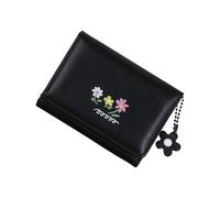 ZYMIADOU Monedero triple con estampado floral de piel sintética simple y corto con colgante para tarjetero, de piel sintética, con tarjetero, Black, Mass Beauty