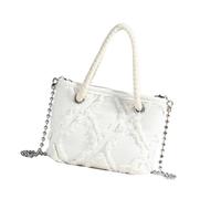 ZYMIADOU Sofisticado bolso pequeño con cadena de cuentas, bolso cruzado con asa superior, borlas desgastadas, bolso de hombro para mujeres y niñas, White, One Size