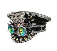 ZYMIADOU Sombrero de capitán de cristales pesados con lentejuelas y un par de gafas verdes para despedida de soltera, sombreros de capitán para fiestas