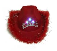 ZYMIADOU Sombrero de vaquera de plumas para despedida de soltera para novia, sombrero de vaquero, vaquero, Fedora para despedida de soltera, sombrero de vaquera con luz