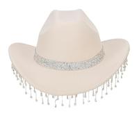ZYMIADOU Sombrero de vaquero con flecos de diamantes de imitación de moda para mujer, festival musical, vaquera, ala grande, accesorios de fiesta, accesorios de diamantes de imitación, sombrero de