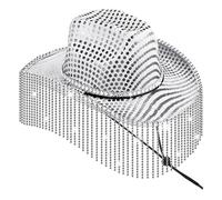 ZYMIADOU Sombrero de vaquero con flecos de diamantes de imitación para mujer, festival musical, vaquera, ala grande, accesorios de fiesta, accesorios de vaquero con flecos, diamantes de imitación de