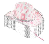 ZYMIADOU Sombrero de vaquero con flecos de diamantes de imitación para mujer, festival musical, vaquera, ala grande, accesorios de fiesta, accesorios de vaquero con flecos, diamantes de imitación de