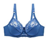 ZYMIADOU Sujetador de encaje de cobertura completa, brasier de lencería diaria, sujetadores de encaje floral, sin relleno, copas con aros, regalo de lencería diaria, azul, 95D