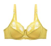 ZYMIADOU Sujetador de encaje de cobertura completa, brasier de lencería diaria, sujetadores de encaje floral, sin relleno, copas con aros, regalo de lencería diaria, amarillo, 100D
