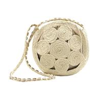 Zymjzbetic Bolso redondo de paja trenzada Bolso de hombro tejido a mano vacaciones for mujer Summer Shell