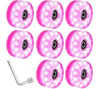 Zymjzbetic Patines de Ruedas de Doble hilera con luz de Alto Destello, Ruedas Brillantes, Patines for Hielo seco, Ruedas Brillantes, Ruedas for Patinaje sobre Hielo para Patines(Pink Light X 8PCS)