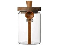 Zymjzbetic Tarro de conservación Tarro de vidrio sellado for el hogar, tarro almacenamiento granos café con cuchara madera, botella for condimentos, contenedor alimentos for cocina(900ml)