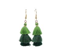 Zymoplas 1 par de pendientes de borla bohemios, colgante de oreja, árbol de Navidad elegante, joyería exagerada de 3 capas, pendientes con flecos para niñas