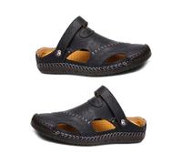 Zymoplas 1 par de sandalias de cuero para hombre, primavera verano, elegantes, impermeables, de Color sólido, para viajar, playa, padre, calzado, regalo, Negro, treinta y ocho