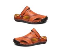 Zymoplas 1 par de sandalias de cuero para hombre, primavera verano, elegantes, impermeables, de Color sólido, para viajar, playa, padre, calzado, regalo, Rojo marrón, cuarenta y tres