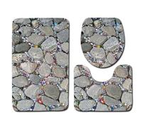 Zymoplas 3 unids/Set Elegante Alfombra de Piedra Estampada para baño fácil instalación felpudos Antideslizantes decoración Cubierta de Asiento Inodoro Alfombra, Seis