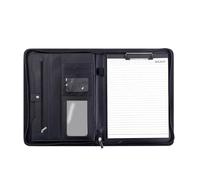 Zymoplas Clip para tablero de archivos con calculadora, Clip de ventas cuero primera calidad, no se deforma fácilmente incluso después una carpeta A4 plegable 180 grados, mano negro