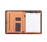 Zymoplas Clip para tablero de archivos con calculadora, Clip de ventas cuero primera calidad, no se deforma fácilmente incluso después una carpeta A4 plegable 180 grados, Marrón mano