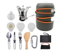 Zymoplas Kit compacto de 11 piezas de utensilios de cocina de camping con estufas de olla, mosquetón, fácil de transportar y almacenar, naranja y negro