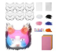 Zymoplas Kit de mascarilla infantil DIY, Para máscara de gato en Para blanco con tela fieltro, juego grafiti hecho a mano, regalo fiesta, kit bricolaje con forma gato, papel, tipo+3