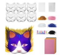 Zymoplas Kit de mascarilla infantil DIY, Para máscara de gato en Para blanco con tela fieltro, juego grafiti hecho a mano, regalo fiesta, kit bricolaje con forma gato, papel, tipo+1