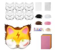 Zymoplas Kit de mascarilla infantil DIY, Para máscara de gato en Para blanco con tela fieltro, juego grafiti hecho a mano, regalo fiesta, kit bricolaje con forma gato, papel, tipo+2