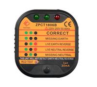 Zymoplas Probador de enchufe fácil de usar, luces indicadoras LED para guía, Detector voltaje ABS, Detector corriente, herramienta prueba eléctrica