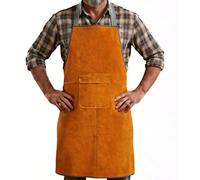 Zymuegist Delantal de trabajo de soldadura de cuero, resistente al calor y al fuego, con hebilla rápida, tamaño 34.3 x 23.2 pulgadas, amarillo, 1 Pack Of