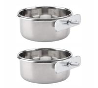ZYNCUE 2 tazas de acero inoxidable inoxidable para pájaros, soporte desmontable, cuencos de alimentación para loros, hámsteres, canarios, accesorios higiénicos para jaulas, plateados, 10 cm, 12 cm, 14